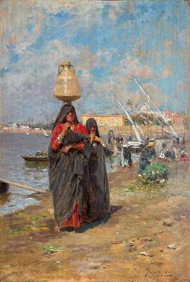 Portatrici d'acqua sulla riva del Nilo, Il Cairo - Lovatti Augusto